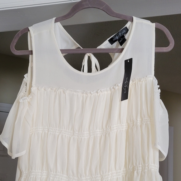 august silk Tops - August Silk Cold Shoulder Tiered Blouse
